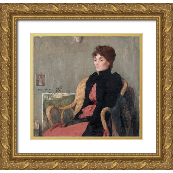 Aman-Jean, Edmond Francois 12x12 Gold Ornate Wood Framed with Double Matting Museum Art Print Titled - Portrait of a Woman
