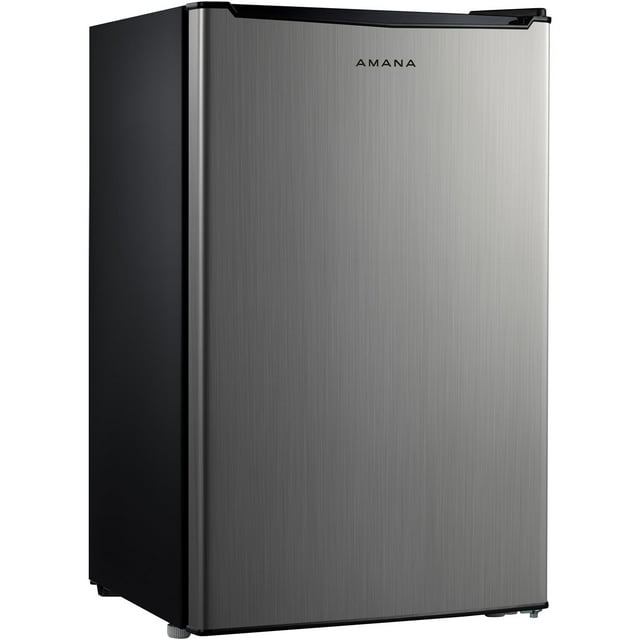 Amana Energy Star 3.5-Cu. Ft. Single-Door Mini Refrigerator with Chiller Compartment, Black with Stainless-Look Door