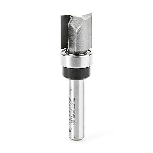Amana Tool 45487 Flush Trim Template and Pattern Plunge 2-Flute Carbide Tipped Router Bit with Ball Bearing, 1/4-Inch Shank