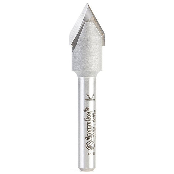 Amana Tool 45707 Carbide Tipped Zero Point V Groove 60 Deg x 1/2 D x 9/16 CH x 1/4 Inch SHK Router Bit