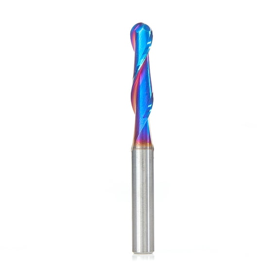 Amana Tool 46376-K SC Spektra Extreme Tool Life Coated Double Flute Up-Cut Ball Nose Spiral 1/8 R x 1/4 D x 1 CH x 1/4 SHK x 2-1/2 Inch Long Router Bit