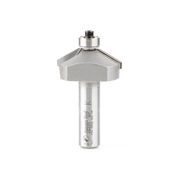 Amana Tool 49420 Carbide Tipped Chamfer 60 Degree x 1-1/2 D x 5/8 CH x 1/2 Inch SHK w/ Lower Ball Bearing Router Bit