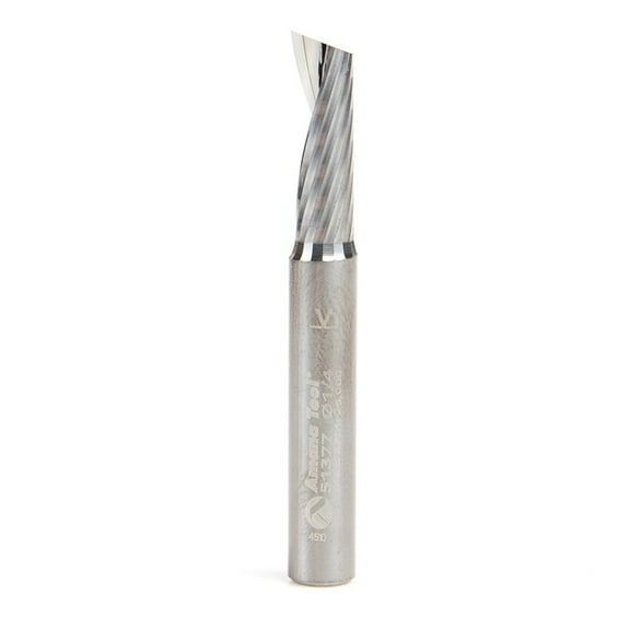 Amana Tool 51377 SC Spiral O Single Flute Aluminum Cutting 1/4 D x 3/4 CH x 1/4 SHK x 2 Inch Long Up-Cut Router Bit withMirror Finish