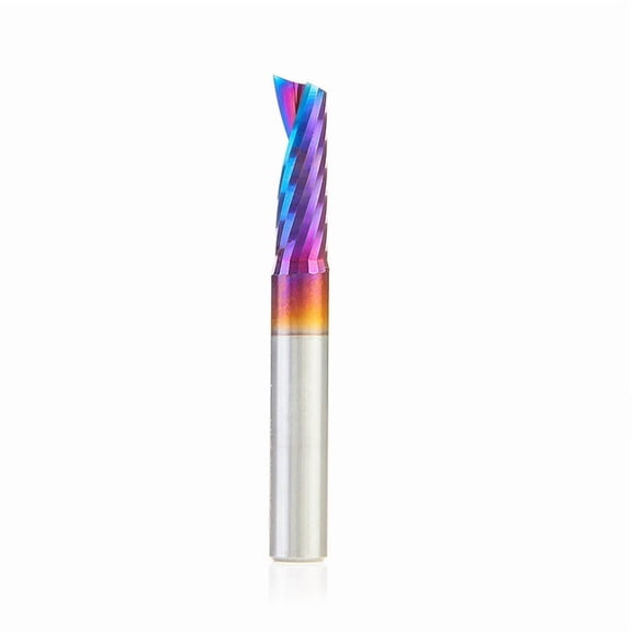 Amana Tool 51404-K Spektra Coated SC Spiral O Single Flute Plastic Cutting 1/4 D x 3/4 CH x 1/4 SHK x 2 Inch Long Up-Cut CNC Router Bit with Mirror Finish
