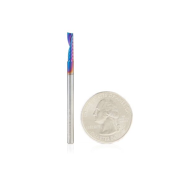 Amana Tool 51410-K Spektra Coated SC Spiral O Single Flute Plastic Cutting 1/8 D x 1/2 CH x 1/8 SHK x 2 Inch Long Up-Cut CNC Router Bit with Mirror Finish
