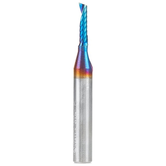Amana Tool 51411-K Spektra Coated SC Spiral O Single Flute Plastic Cutting 1/8 D x 1/2 CH x 1/4 SHK x 2 Inch Long Up-Cut CNC Router Bit with Mirror Finish