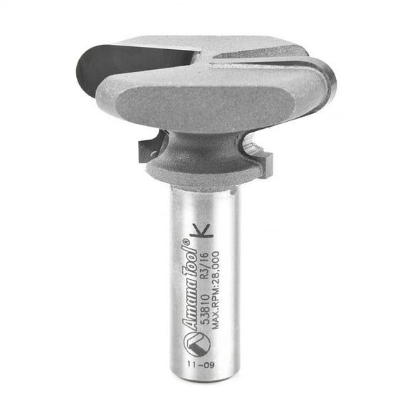Amana Tool 53810 Carbide Tipped Finger Grip 13/64 x 5/64 R x 1-49/64 D x 53/64 CH x 1/2 Inch SHK Router Bit