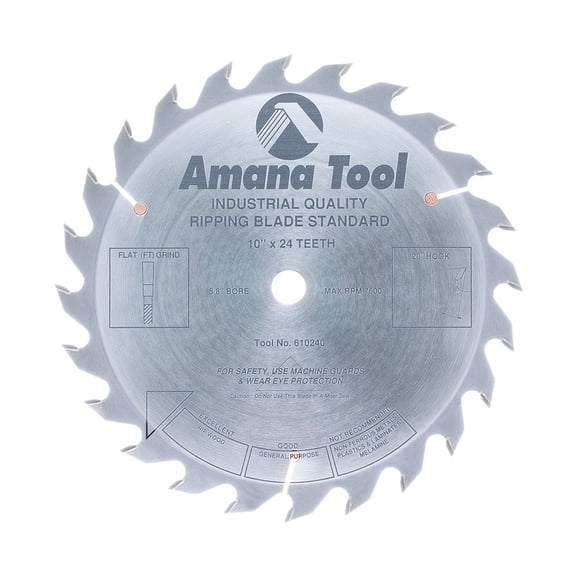 Amana Tool 610240 Carbide Tipped Ripping Standard 10 Inch D x 24T FT 20 Deg 5/8 Bore Circular Saw Blade