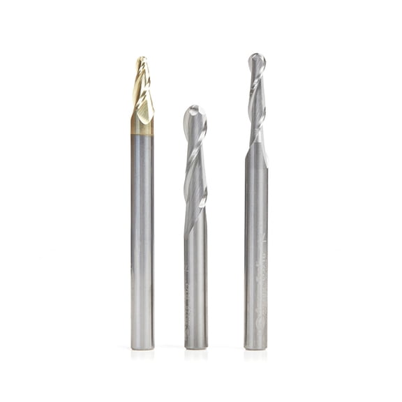 Amana Tool AMS-149 3-Pc Up-Cut Spiral Ball Nose CNC Router Bit Pack 1/4 Inch SHK