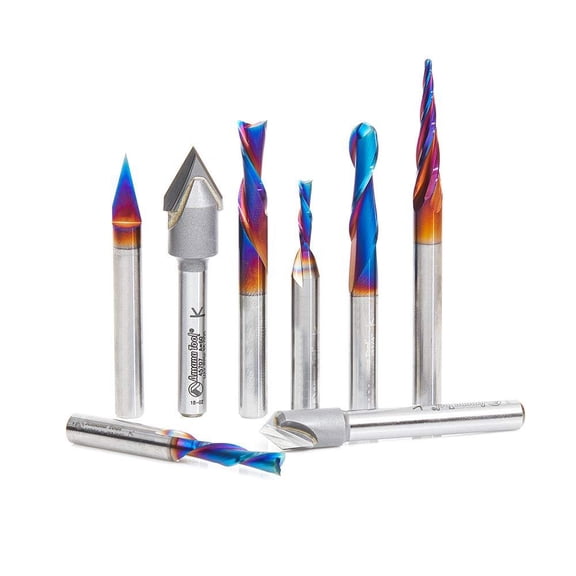 Amana Tool AMS-174 8-Pc General Purpose CNC Router Bit Collection, 1/4 Inch Shank