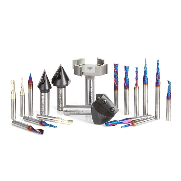 Amana Tool AMS-222 18-Pc Ultimate Signmaking CNC Router Bit Collection 1/4 & 1/2 Inch Shank