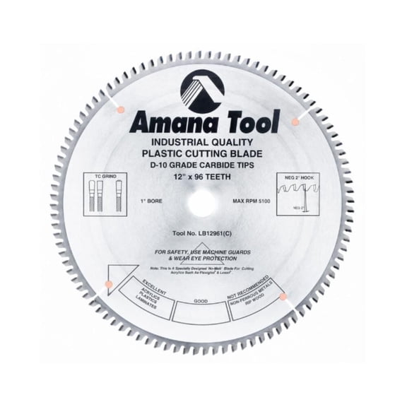 Amana Tool Carbide Tipped Non Melt Plastic 12In 96T