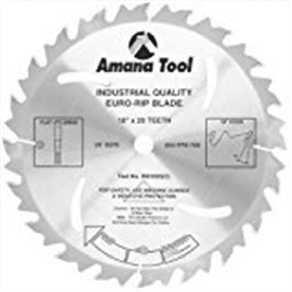 Amana Tool RB1020 Euro-Rip Ripping with Cooling Slots and Anti-Kickback Feature 10-Inch x 20 Tooth FT 5/8-Inch Bore Saw Blade