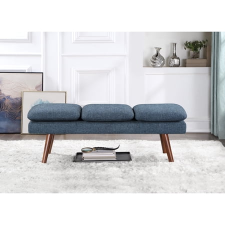 Amanda 54" Mid-Century Bench in Navy Fabric