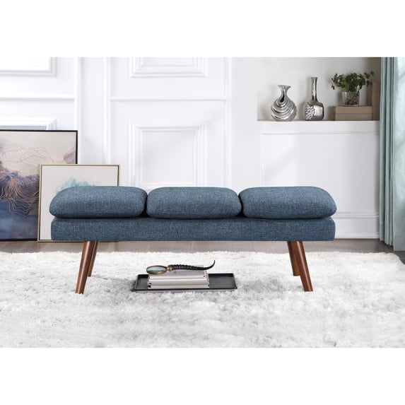 Amanda 54" Mid-Century Bench in Navy Fabric