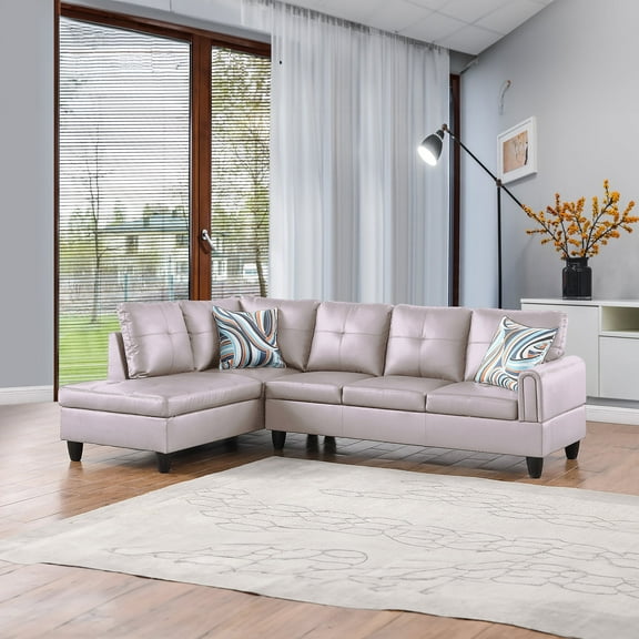 Amanda 97" Wide 2 Pieces Faux Leather Left Facing Sofa Set