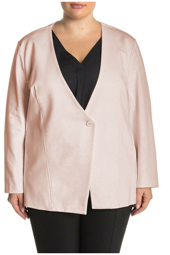 Amanda & Chelsea Womens One Button Knit Ponte Jacket 1X Blush - NWT $180