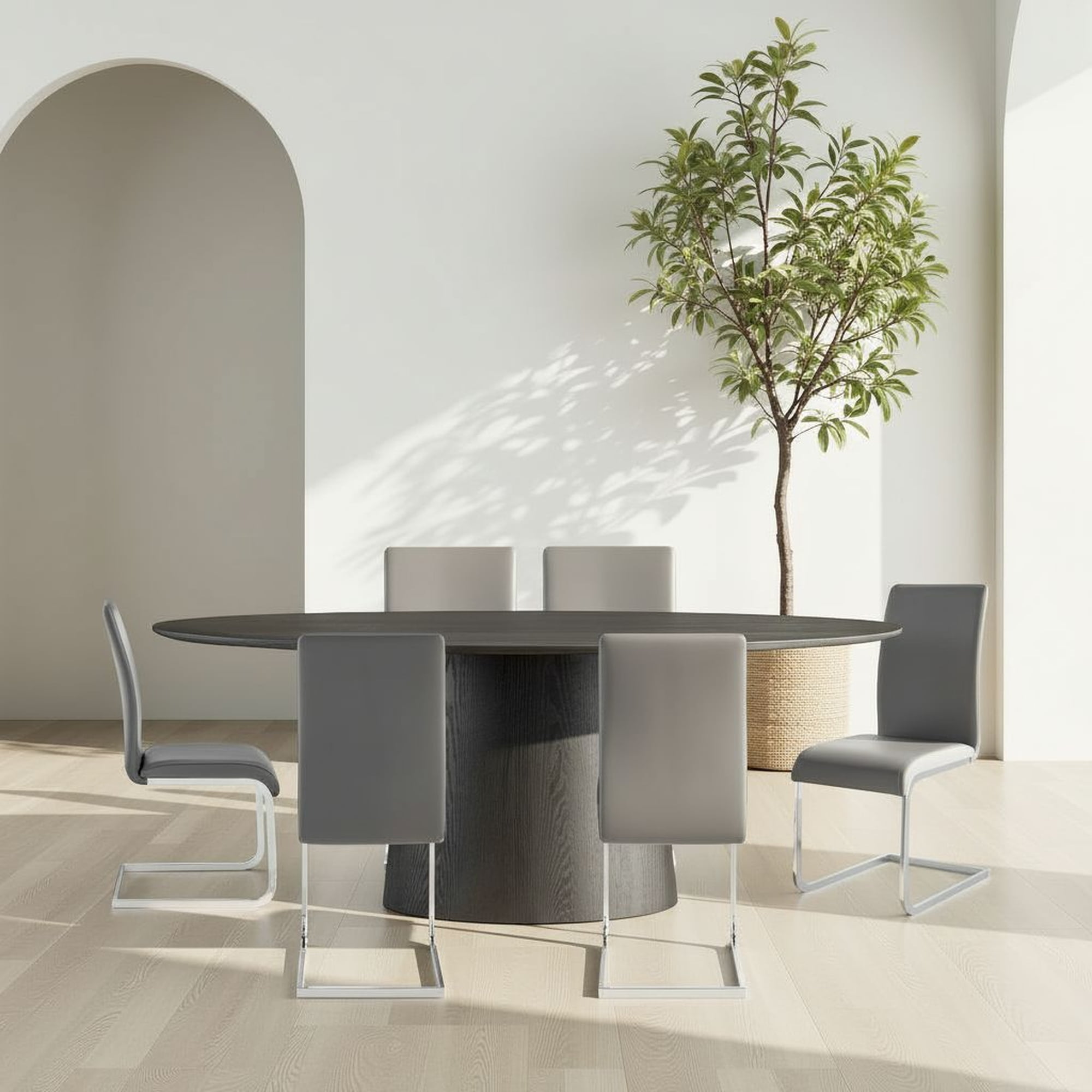 Amanda Contemporary Side Chair in Black Faux Leather and Chrome Finish - Set of 6