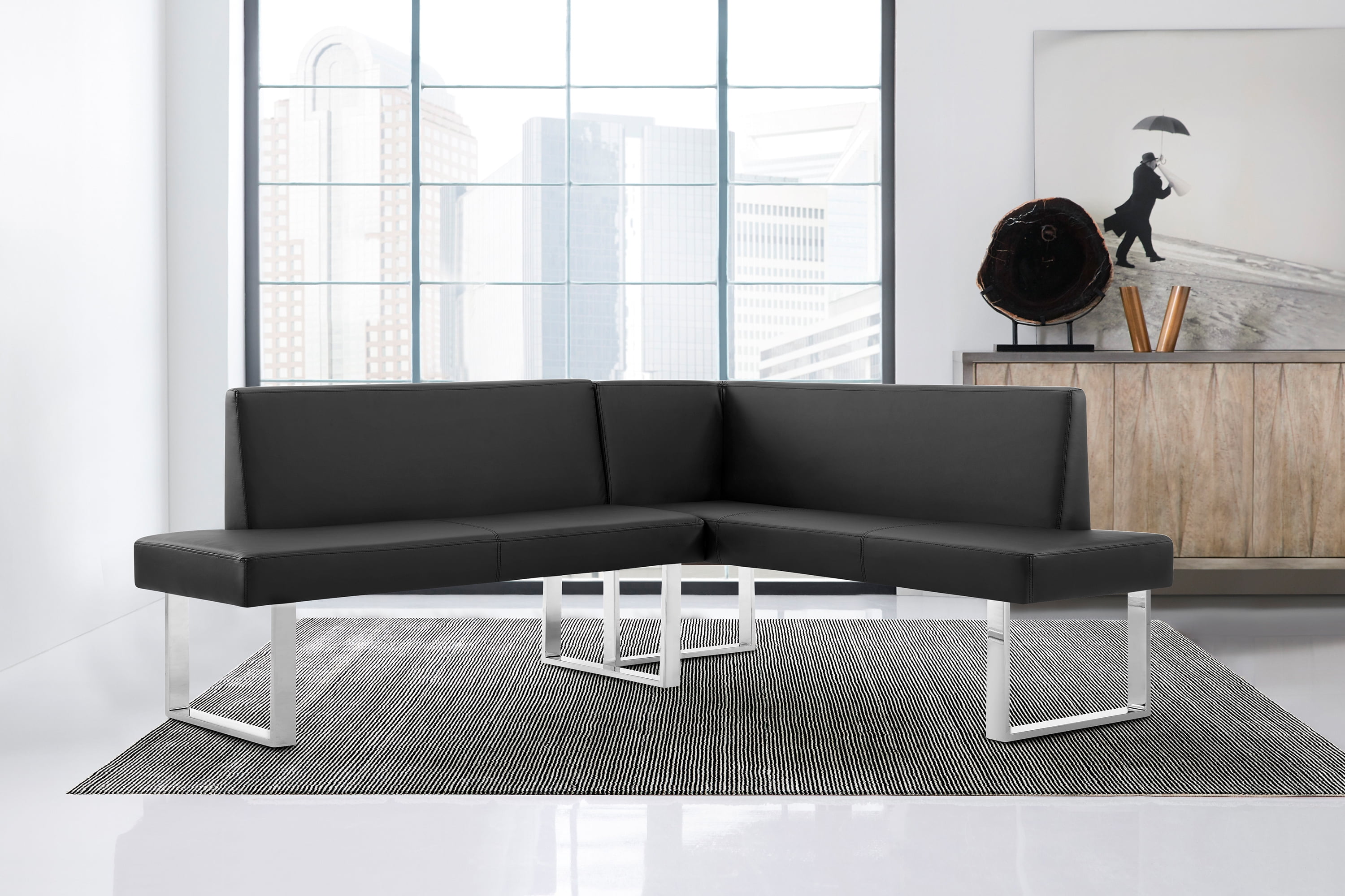Armen Living Amanda Contemporary Nook Corner Dining Bench in Gray