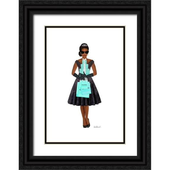 Amanda Greenwood 11x14 Black Ornate Wood Framed with Double Matting Museum Art Print Titled - Teal shopping girl