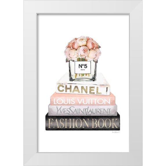 Amanda Greenwood 13x18 White Modern Wood Framed Museum Art Print Titled - Bookstack Peach Rose Vase I