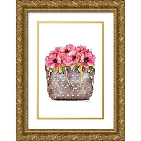 Amanda Greenwood 17x24 Gold Ornate Wood Framed with Double Matting Museum Art Print Titled - Fashion Bag with Peonies