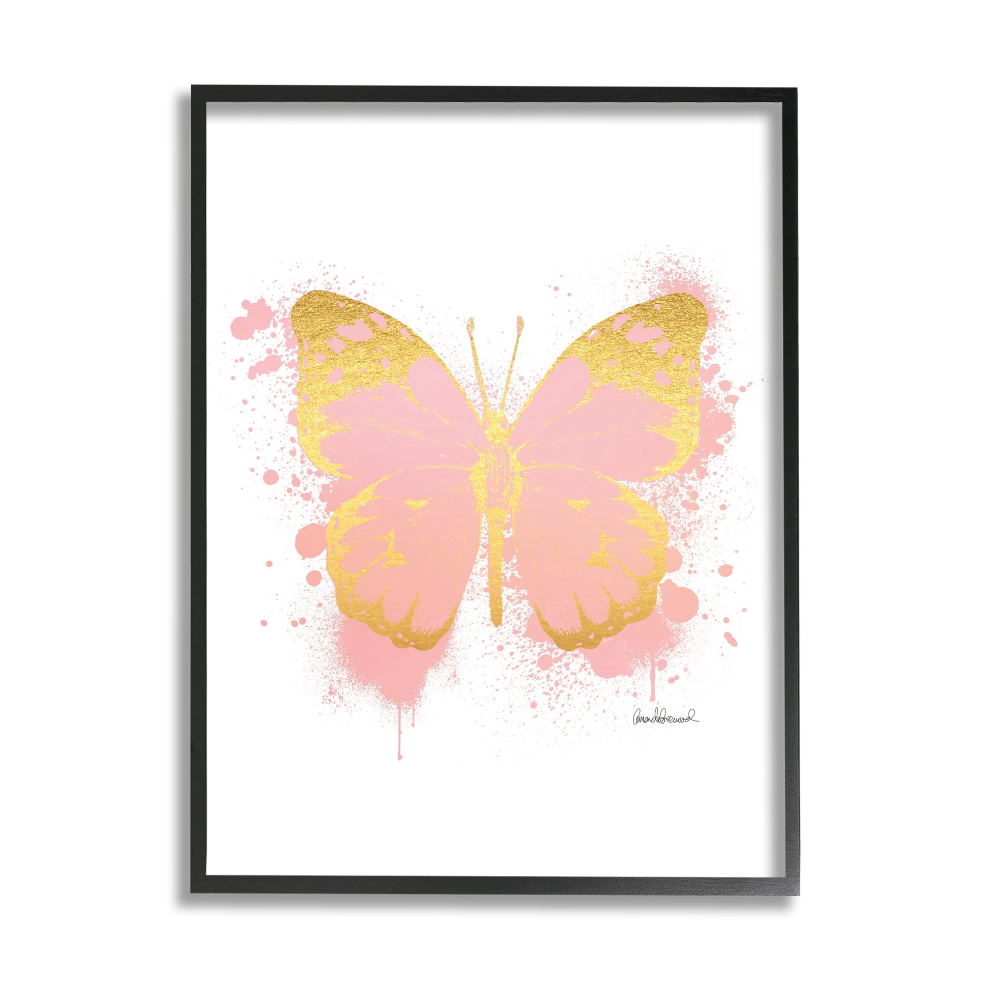 Amanda Greenwood Glam Pink Gold Butterfly Abstract Paint Splatter 24 in x 30 in Framed Painting Art Print, by Stupell Home Décor