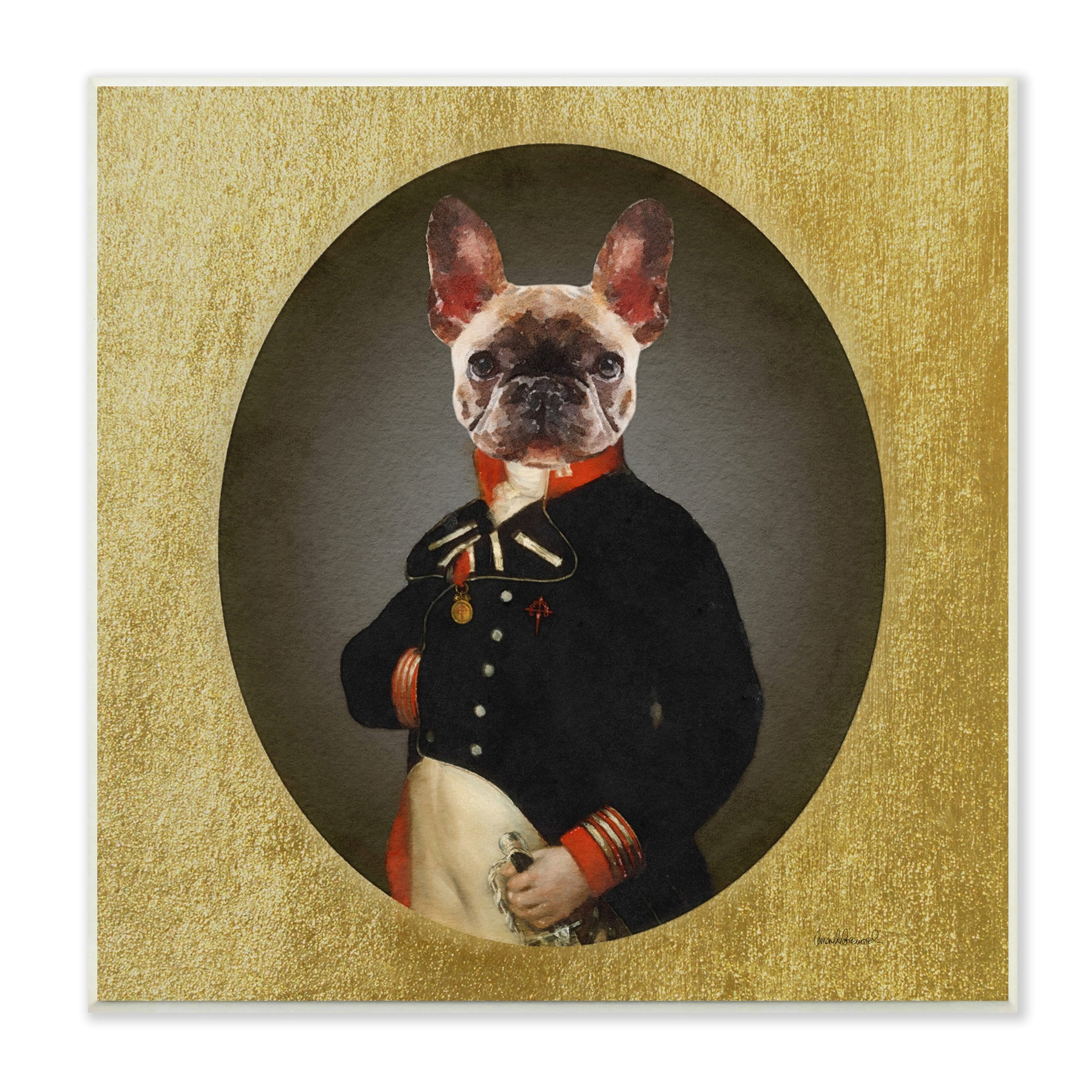 Patriotic French Bulldog Conquistador Wood Wall Art