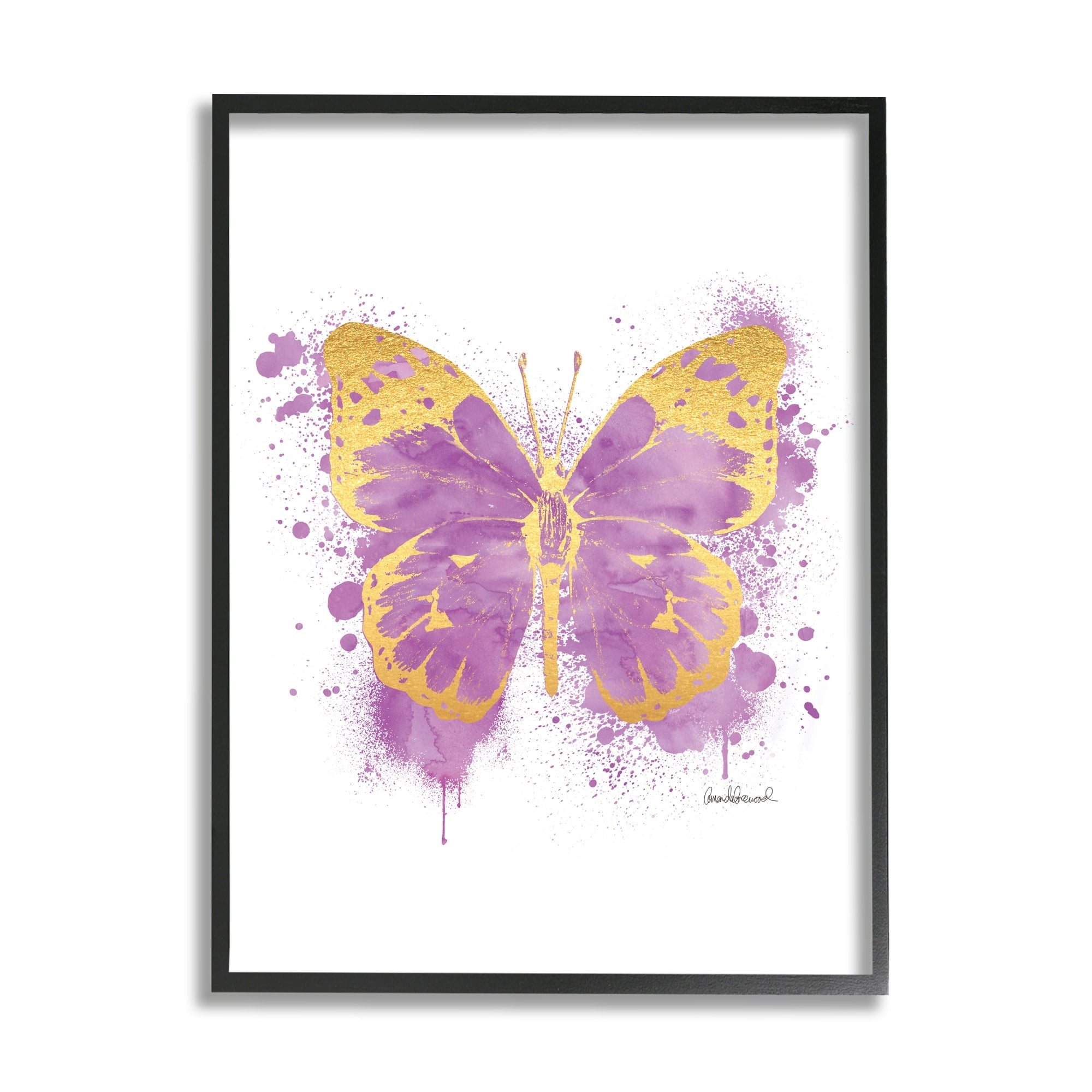 Amanda Greenwood Purple Butterfly Paint Splatter Glam Insect 24 in x 30 in Framed Painting Art Print, by Stupell Home Décor