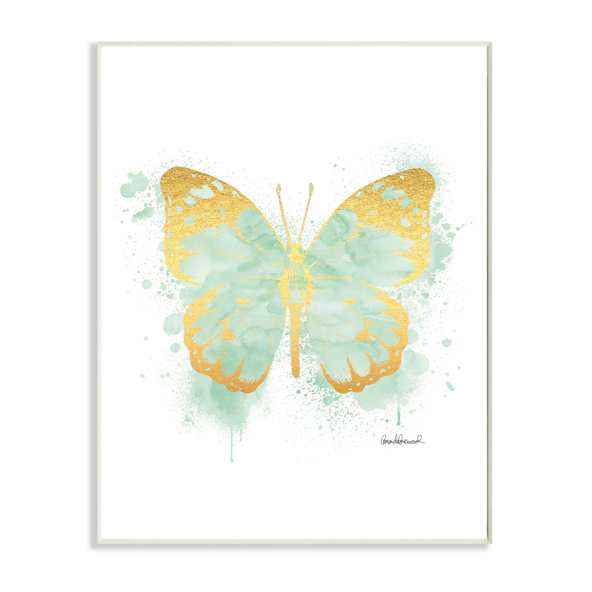 Stupell Industries Seafoam Green Butterfly Watercolor Paint Splatter Wall Plaque by Amanda Greenwood