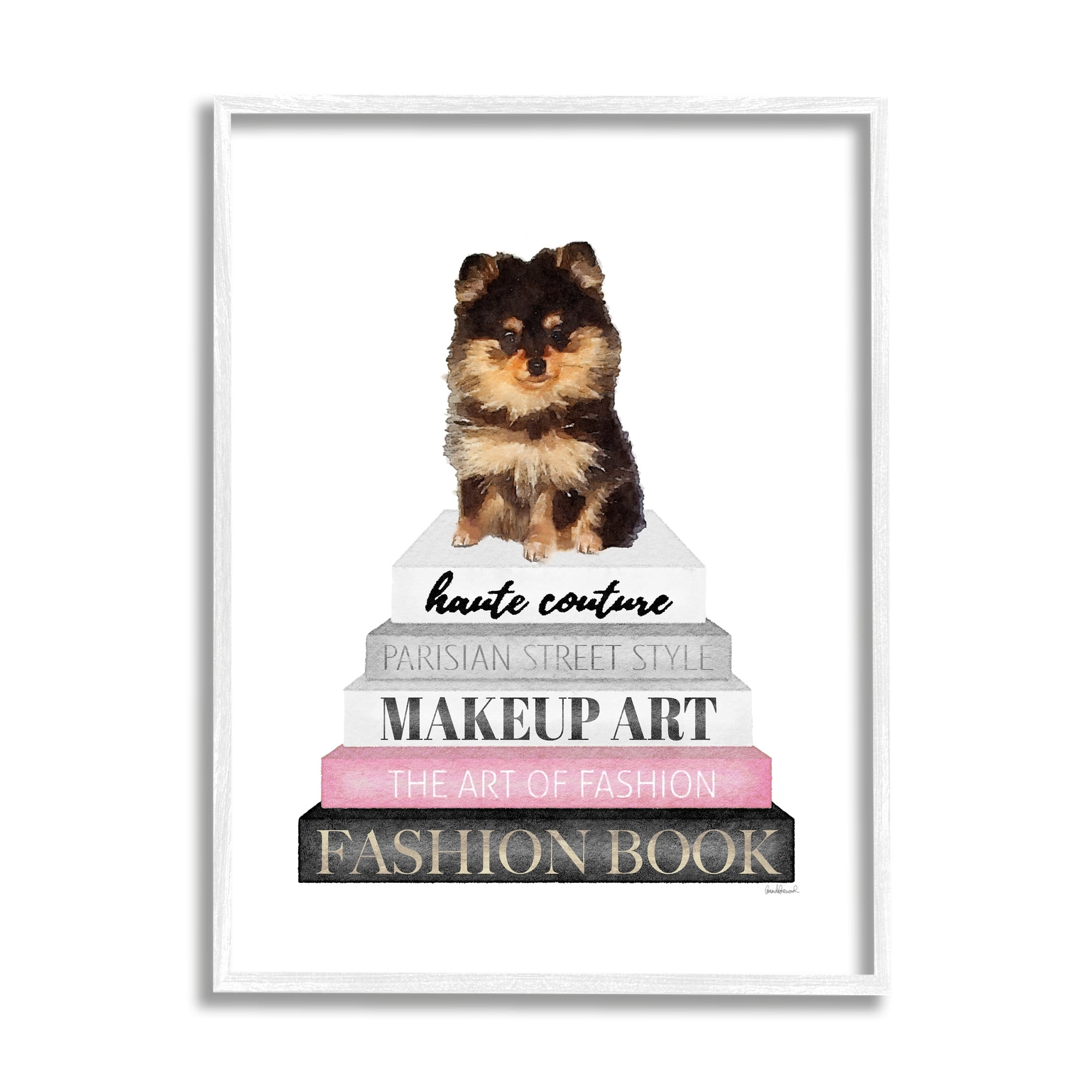Amanda Greenwood Trendy Pomeranian Yorkie Dog Small Pet Fashion Stack 24" x 30" Framed Painting Art Prints by Stupell Home Décor