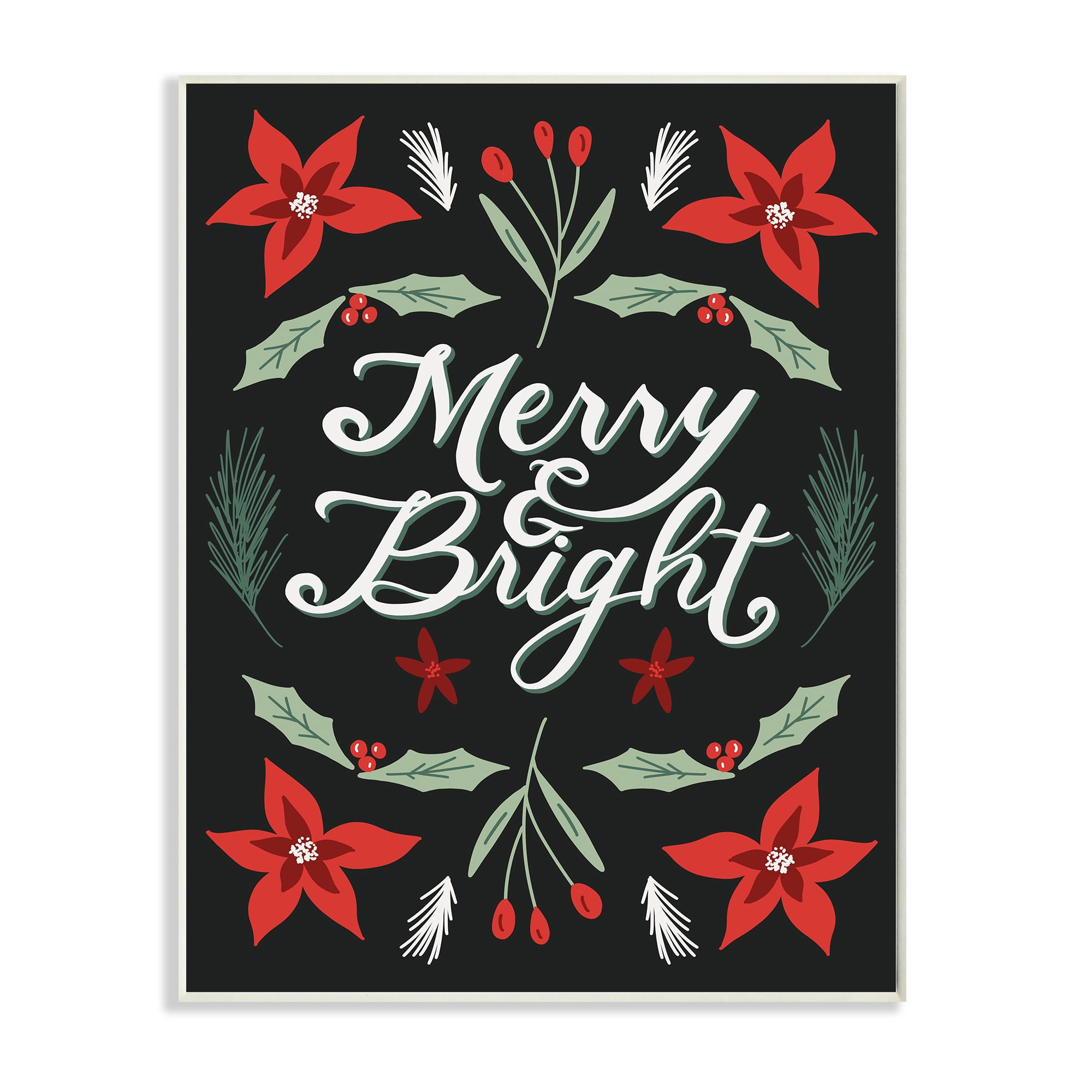 Amanda Houston Merry and Bright Festive Christmas Text Poinsettia 10.00 in x 15 in Framed Painting Art Prints, by Stupell Home Décor