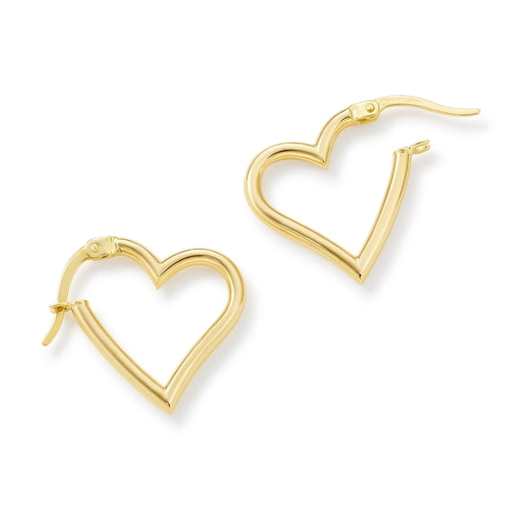Real Gold Heart Hoop Earrings for Women – High-Polish Fancy Heart-Shaped Hoops in 10K Gold