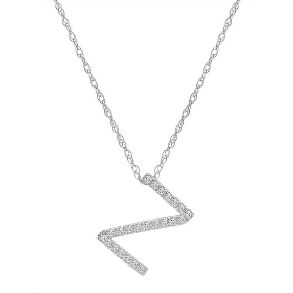 Amanda Rose Collection 14K White Gold Diamond "Z" Initial Pendant, 16" Necklace