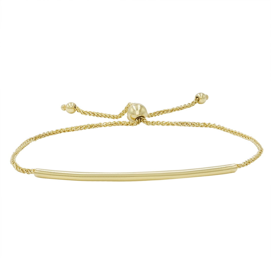 14K Yellow Gold Sideways Anchor Bolo Bracelet – Adjustable Friendship Bracelet, 9.25 Inches, Shiny Finish
