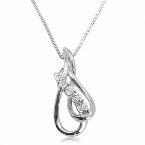 Amanda Rose Collection Journey Diamond Tear Drop Necklace in Sterling Silver on an 18 in. Chain