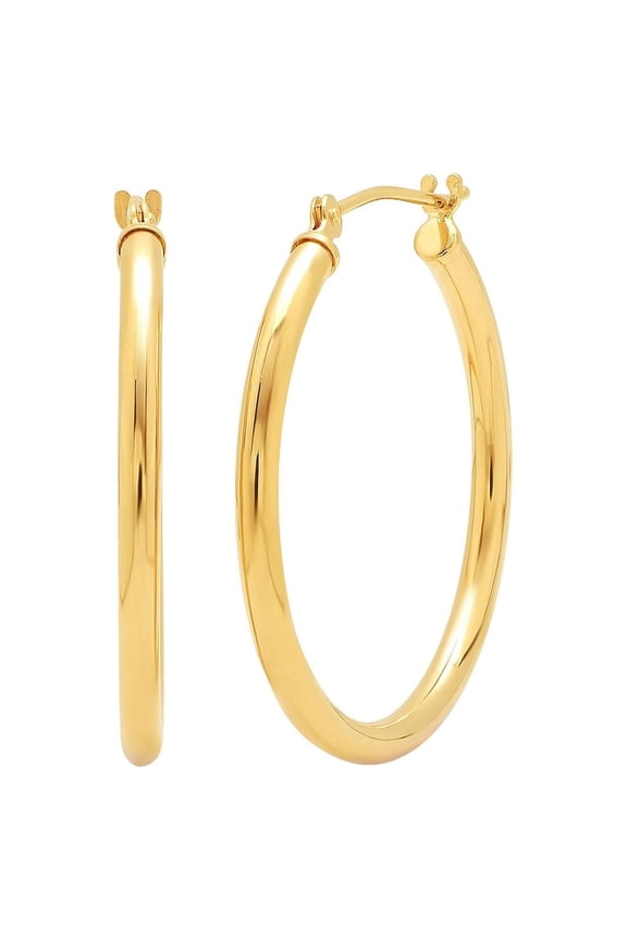 REAL 14K Yellow Gold 1 inch Round Classic Hoop Earrings for Women