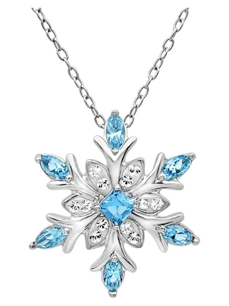 Amanda Rose Collection Snowflake Pendant Necklace made with Blue and White SWAROVSKI CRYSTALS in Sterling Silver