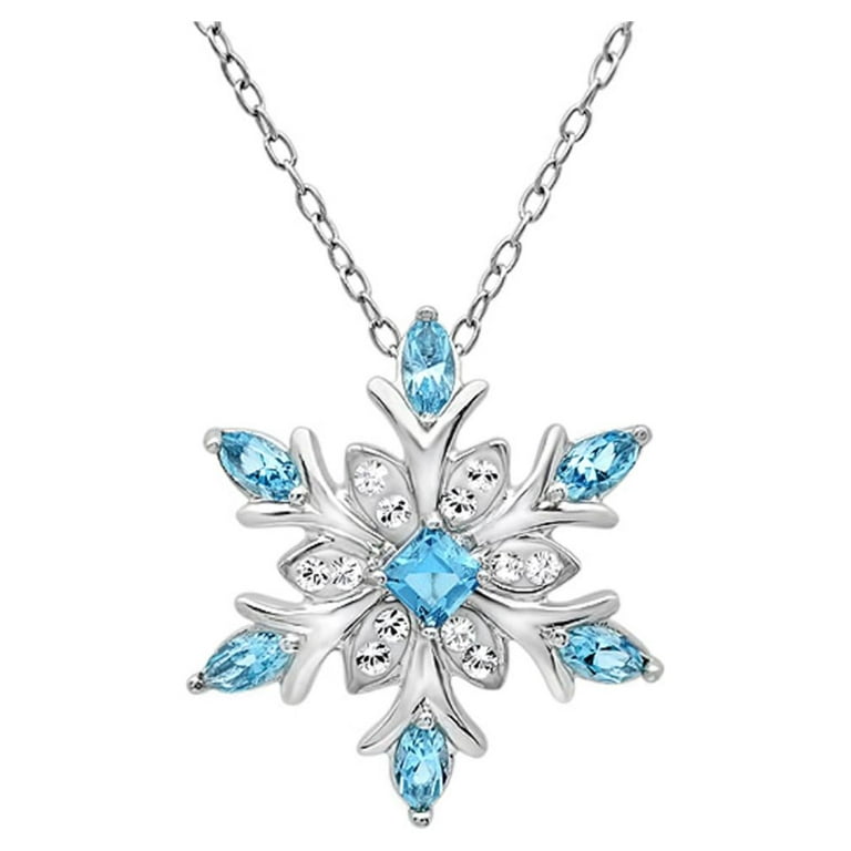 Amanda Rose Collection Snowflake Pendant Necklace made with Blue and White SWAROVSKI CRYSTALS in Sterling Silver