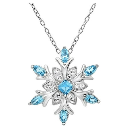 Amanda Rose Collection Sterling Silver Blue and White Snowflake Pendant Necklace with Swarovski Crystals