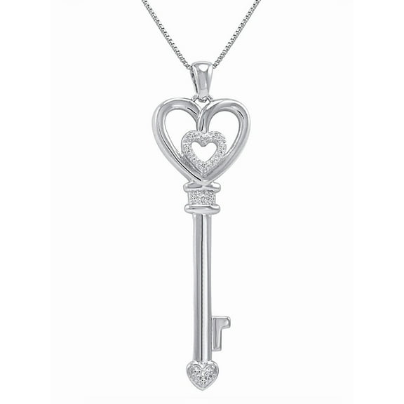 Amanda Rose Collectoin Diamond Key to Her Heart Pendant Necklace for Women in Sterling Silver on an 18" Box Chain| Real Diamonds in Sterling Silver