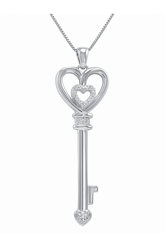 Collectoin Diamond Key to Her Heart Pendant Necklace for Women in Sterling Silver on an 18" Box Chain| Real Diamonds in Sterling Silver
