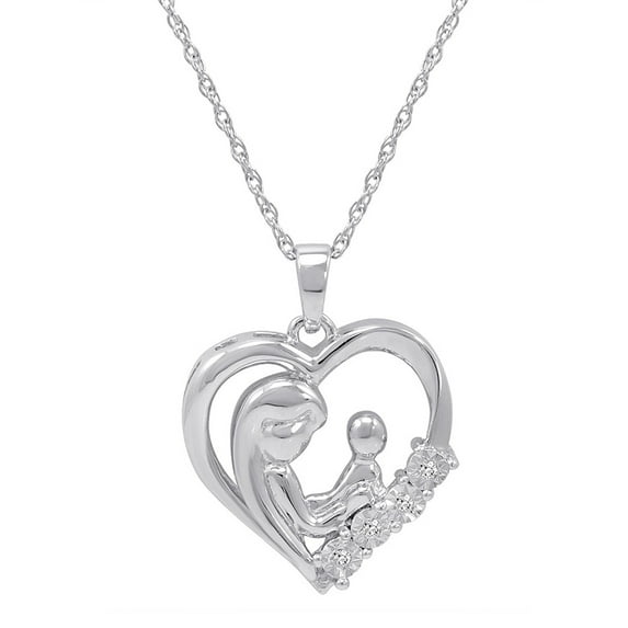 Amanda Rose Mothers Love Diamond Heart Pendant Necklace in Sterling Silver on an 18 inch chain