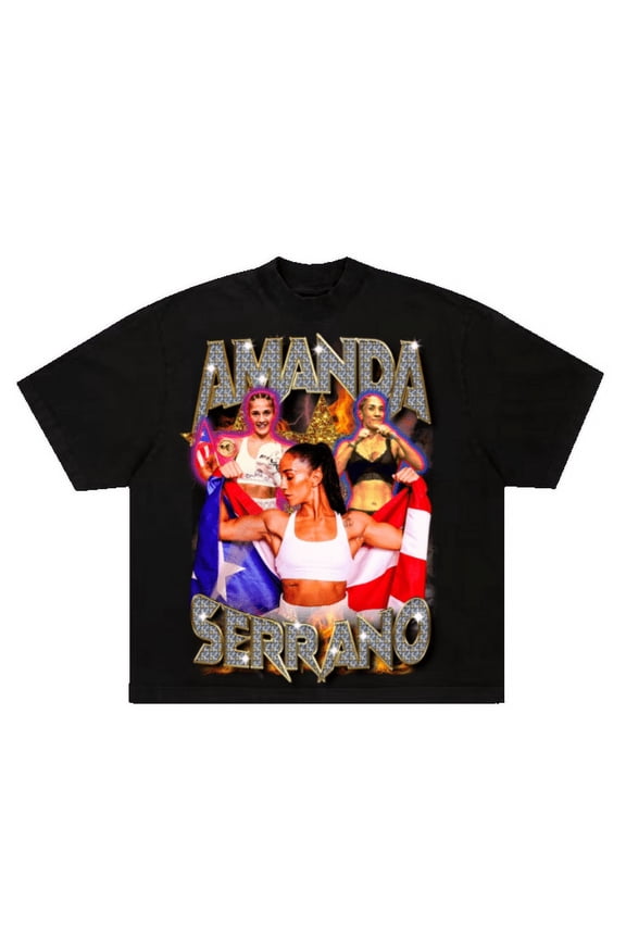 Amanda Serrano Boxing T-Shirt, Glitter Name Design & Puerto Rican Flag Shirt,Black color,size M