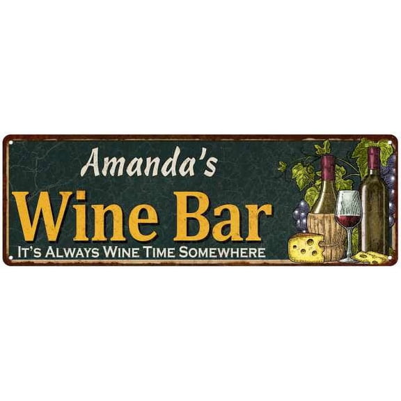 Amanda's Wine Bar Green Chic Sign Home Kitchen Decor 6 x 18 High Gloss Metal 206180001041