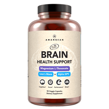 Amandean Brain Health Supplement. Magnesium L-Threonate (Magtein), Lion's Mane Extract, Alpha GPC. Nootropic Cognitive Support for Memory & Focus.