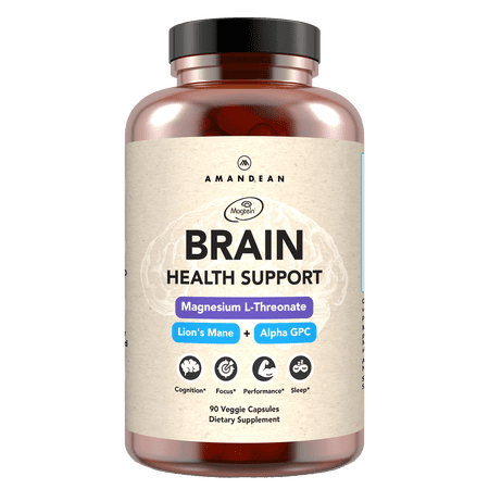 Amandean Brain Health Supplement. Magnesium L-Threonate (Magtein), Lion's Mane Extract, Alpha GPC. Nootropic Cognitive Support for Memory & Focus.