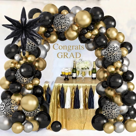 Amandir 145PCS Black and Gold Balloons KKS1Garland Arch Kit, 18''12''5'' Silver Metallic Black Gold Foil Balloons for Men Graduation Birthday Decorations Black and Gold Party Supplies