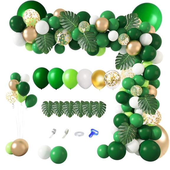Amandir 163Pcs Jungle Party Balloons Garland KKS1Arch Kit, Balloons Dinosaur Party Decoration with Palm Leaves for Safari Animal Wild One Birthday Baby Shower St Patricks Day Party Supplies