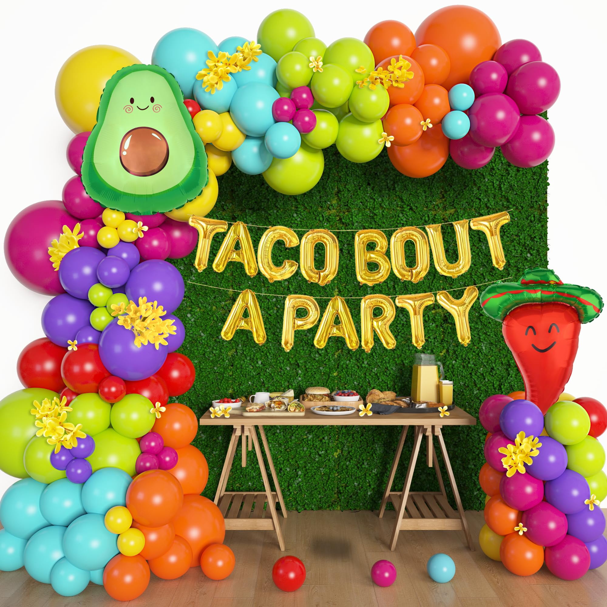 YQUQWN 98 PCS Mexican Fiesta Party Decorations - Cactus, Avocado, Sombrero Balloons & More For Cinco De Mayo